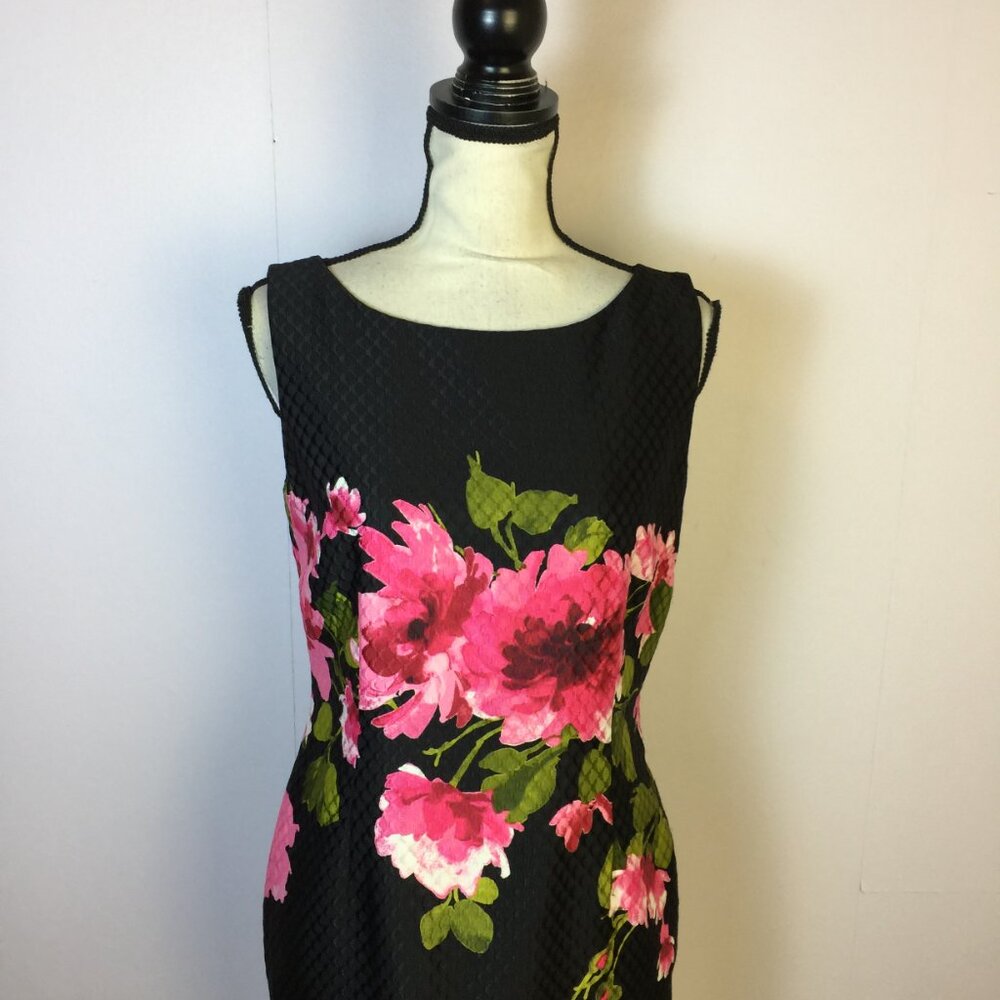 Tahari ASL Sheath Dress 6P Woman Petite Black Pink Floral Print Sleeveless Lined - Picture 11 of 16